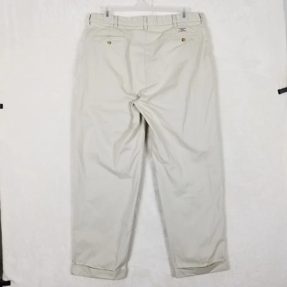 Polo Ralph Lauren Hammond Pant Mens 38x30 Khaki Double Pleated Cuffed Chinos